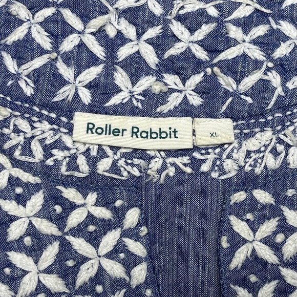 Roberta Roller Rabbit Women XL Blue Chambray Tunic Top Embroidered Shirt Popover - Picture 6 of 9